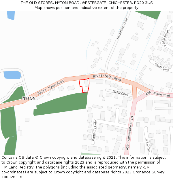 THE OLD STORES, NYTON ROAD, WESTERGATE, CHICHESTER, PO20 3US: Location map and indicative extent of plot