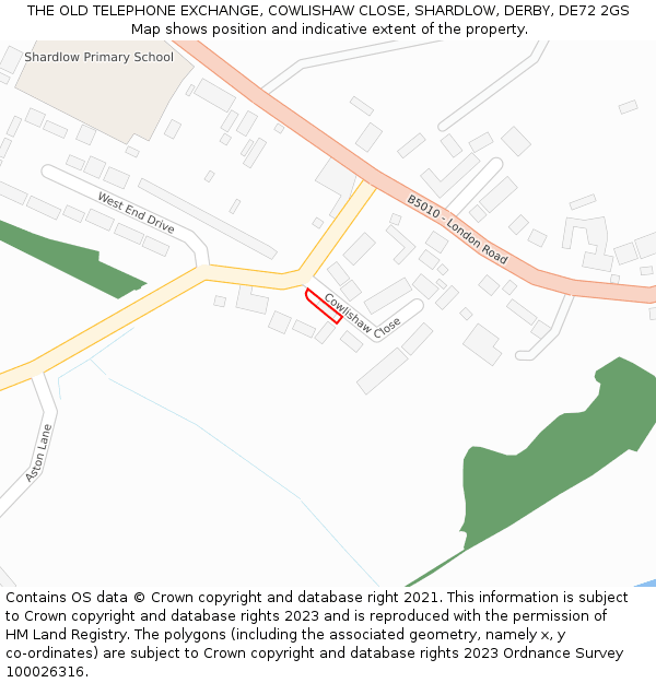 THE OLD TELEPHONE EXCHANGE, COWLISHAW CLOSE, SHARDLOW, DERBY, DE72 2GS: Location map and indicative extent of plot