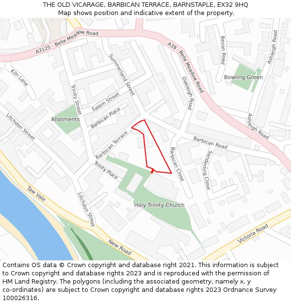 THE OLD VICARAGE, BARBICAN TERRACE, BARNSTAPLE, EX32 9HQ: Location map and indicative extent of plot