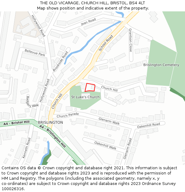 THE OLD VICARAGE, CHURCH HILL, BRISTOL, BS4 4LT: Location map and indicative extent of plot