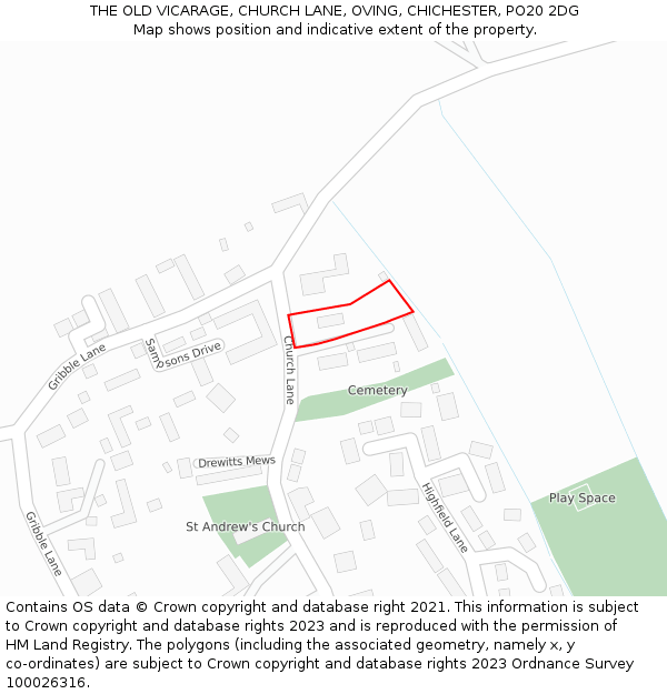 THE OLD VICARAGE, CHURCH LANE, OVING, CHICHESTER, PO20 2DG: Location map and indicative extent of plot
