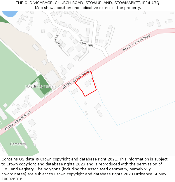 THE OLD VICARAGE, CHURCH ROAD, STOWUPLAND, STOWMARKET, IP14 4BQ: Location map and indicative extent of plot