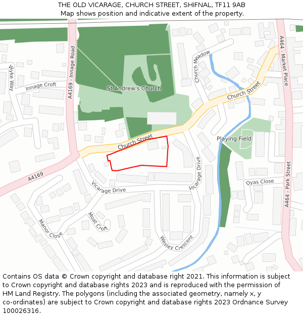 THE OLD VICARAGE, CHURCH STREET, SHIFNAL, TF11 9AB: Location map and indicative extent of plot