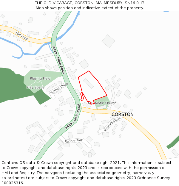 THE OLD VICARAGE, CORSTON, MALMESBURY, SN16 0HB: Location map and indicative extent of plot