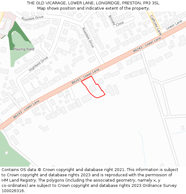 THE OLD VICARAGE, LOWER LANE, LONGRIDGE, PRESTON, PR3 3SL: Location map and indicative extent of plot