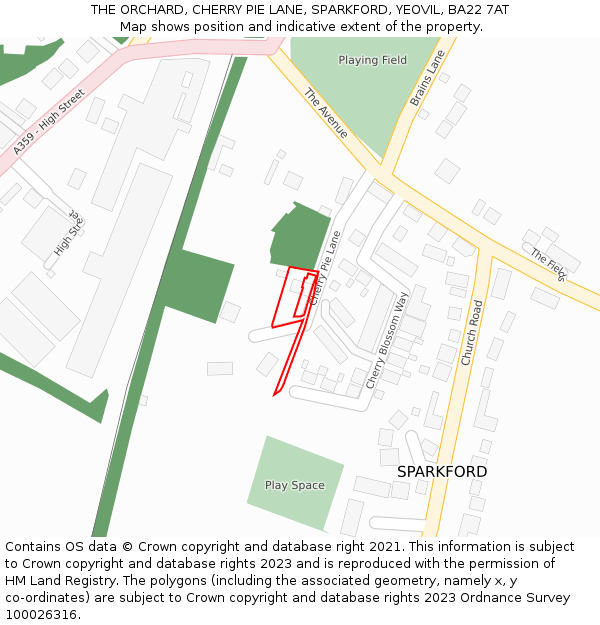 THE ORCHARD, CHERRY PIE LANE, SPARKFORD, YEOVIL, BA22 7AT: Location map and indicative extent of plot