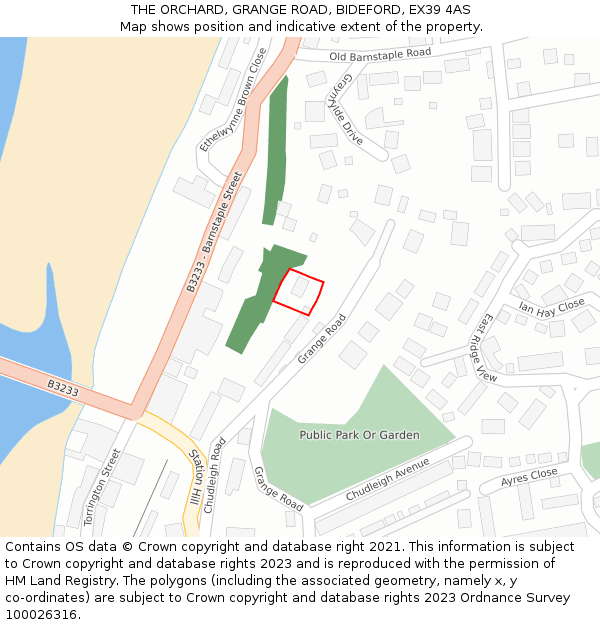 THE ORCHARD, GRANGE ROAD, BIDEFORD, EX39 4AS: Location map and indicative extent of plot