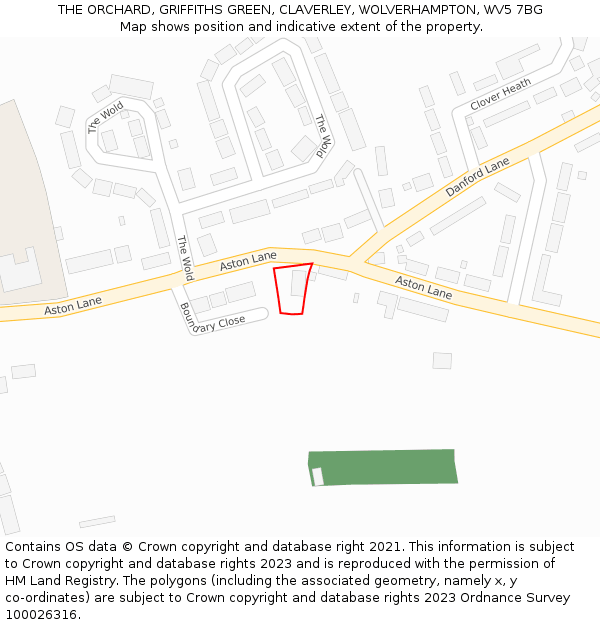 THE ORCHARD, GRIFFITHS GREEN, CLAVERLEY, WOLVERHAMPTON, WV5 7BG: Location map and indicative extent of plot