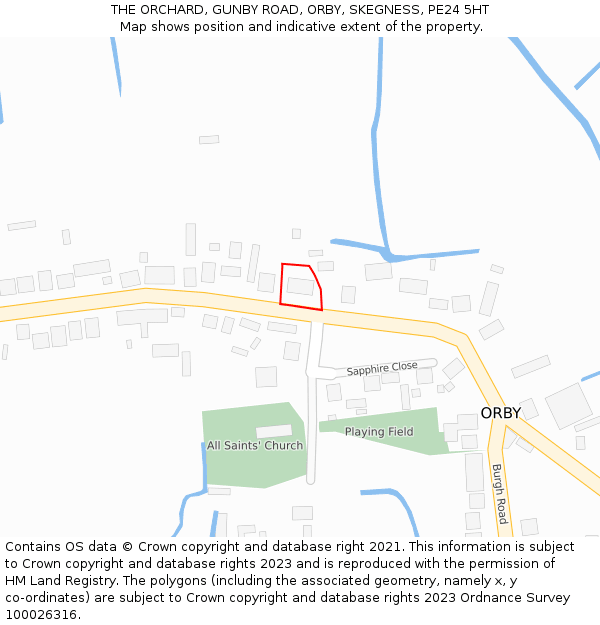 THE ORCHARD, GUNBY ROAD, ORBY, SKEGNESS, PE24 5HT: Location map and indicative extent of plot