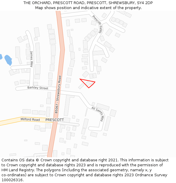 THE ORCHARD, PRESCOTT ROAD, PRESCOTT, SHREWSBURY, SY4 2DP: Location map and indicative extent of plot