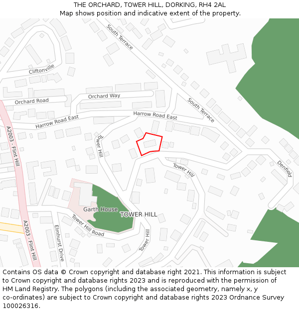 THE ORCHARD, TOWER HILL, DORKING, RH4 2AL: Location map and indicative extent of plot