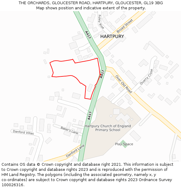 THE ORCHARDS, GLOUCESTER ROAD, HARTPURY, GLOUCESTER, GL19 3BG: Location map and indicative extent of plot