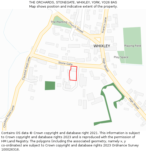 THE ORCHARDS, STONEGATE, WHIXLEY, YORK, YO26 8AS: Location map and indicative extent of plot