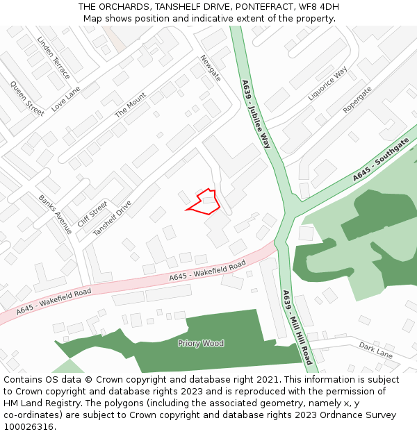 THE ORCHARDS, TANSHELF DRIVE, PONTEFRACT, WF8 4DH: Location map and indicative extent of plot