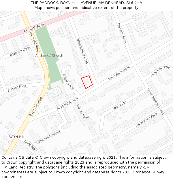 THE PADDOCK, BOYN HILL AVENUE, MAIDENHEAD, SL6 4HA: Location map and indicative extent of plot