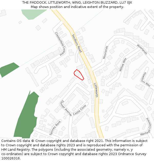 THE PADDOCK, LITTLEWORTH, WING, LEIGHTON BUZZARD, LU7 0JX: Location map and indicative extent of plot