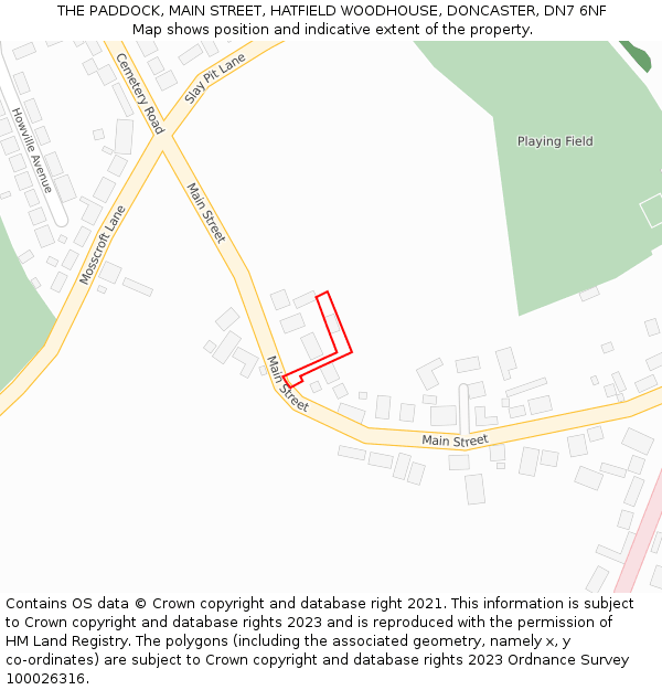 THE PADDOCK, MAIN STREET, HATFIELD WOODHOUSE, DONCASTER, DN7 6NF: Location map and indicative extent of plot
