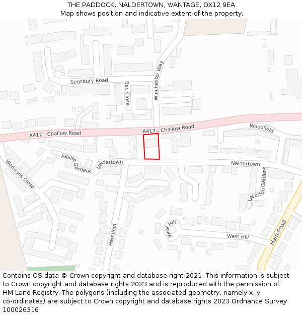 THE PADDOCK, NALDERTOWN, WANTAGE, OX12 9EA: Location map and indicative extent of plot