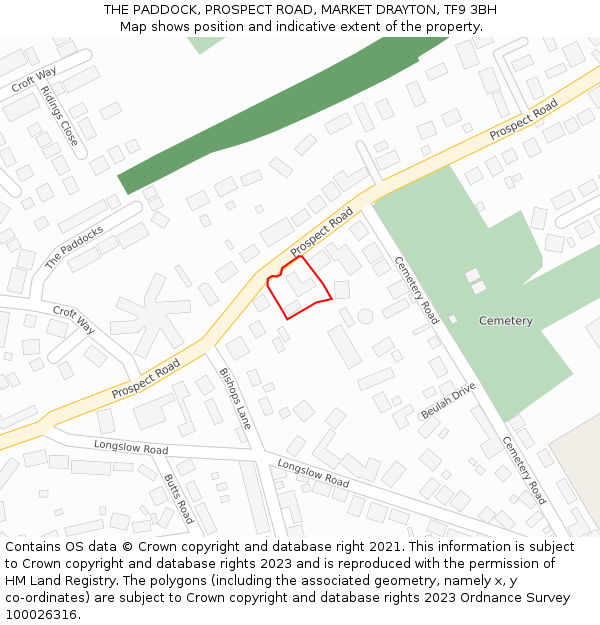 THE PADDOCK, PROSPECT ROAD, MARKET DRAYTON, TF9 3BH: Location map and indicative extent of plot