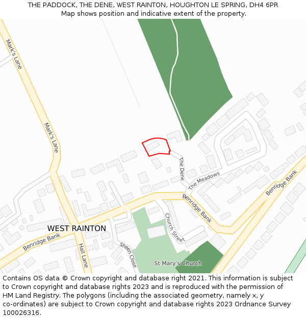 THE PADDOCK, THE DENE, WEST RAINTON, HOUGHTON LE SPRING, DH4 6PR: Location map and indicative extent of plot