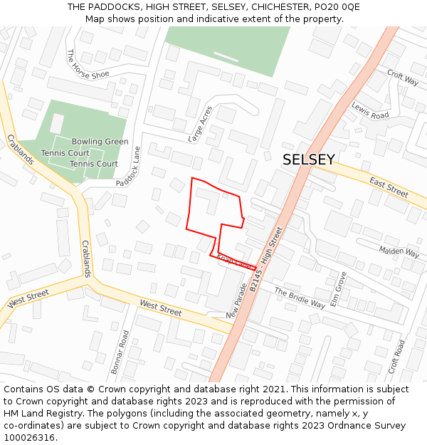 THE PADDOCKS, HIGH STREET, SELSEY, CHICHESTER, PO20 0QE: Location map and indicative extent of plot