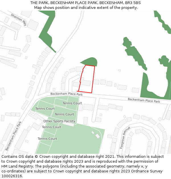 THE PARK, BECKENHAM PLACE PARK, BECKENHAM, BR3 5BS: Location map and indicative extent of plot