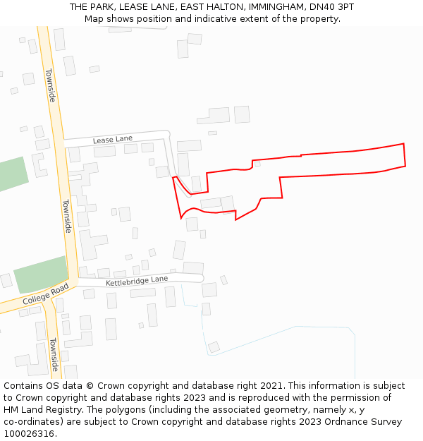 THE PARK, LEASE LANE, EAST HALTON, IMMINGHAM, DN40 3PT: Location map and indicative extent of plot