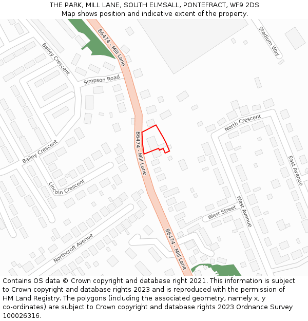 THE PARK, MILL LANE, SOUTH ELMSALL, PONTEFRACT, WF9 2DS: Location map and indicative extent of plot