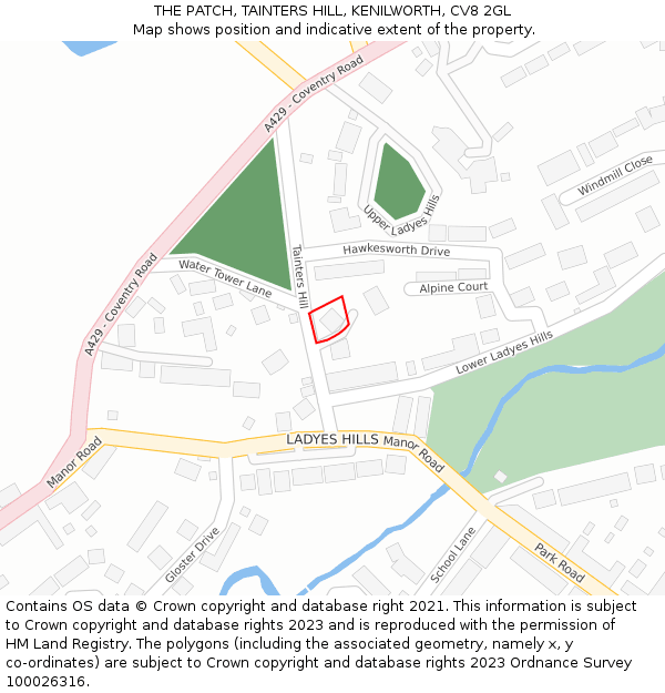 THE PATCH, TAINTERS HILL, KENILWORTH, CV8 2GL: Location map and indicative extent of plot
