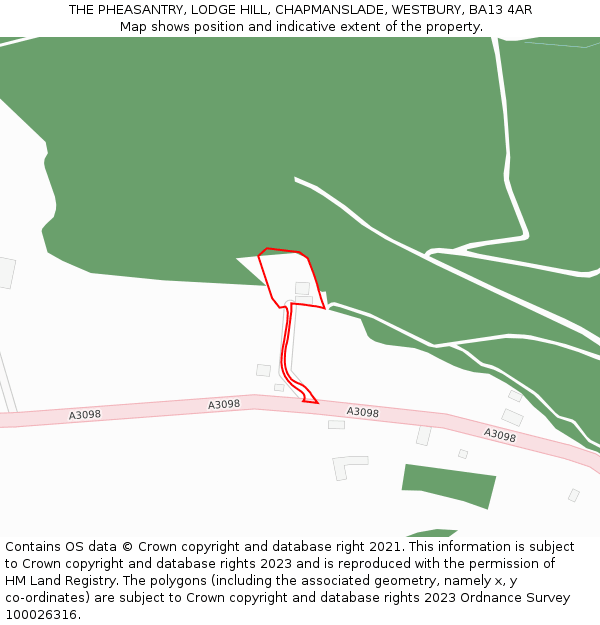THE PHEASANTRY, LODGE HILL, CHAPMANSLADE, WESTBURY, BA13 4AR: Location map and indicative extent of plot