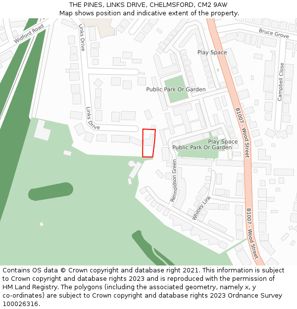 THE PINES, LINKS DRIVE, CHELMSFORD, CM2 9AW: Location map and indicative extent of plot
