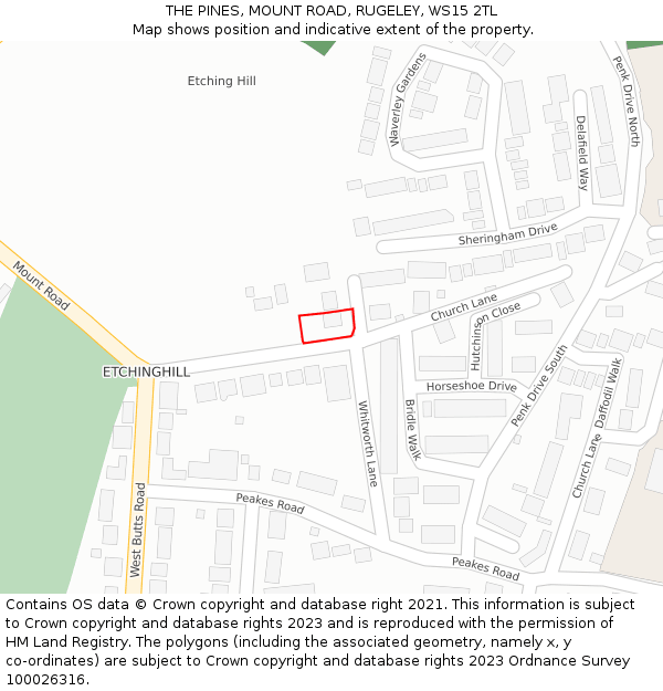 THE PINES, MOUNT ROAD, RUGELEY, WS15 2TL: Location map and indicative extent of plot