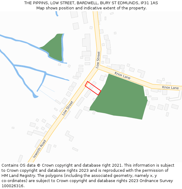 THE PIPPINS, LOW STREET, BARDWELL, BURY ST EDMUNDS, IP31 1AS: Location map and indicative extent of plot