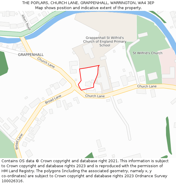 THE POPLARS, CHURCH LANE, GRAPPENHALL, WARRINGTON, WA4 3EP: Location map and indicative extent of plot
