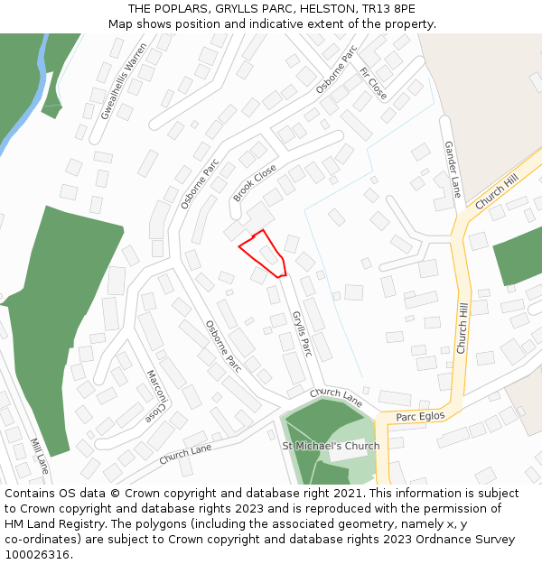 THE POPLARS, GRYLLS PARC, HELSTON, TR13 8PE: Location map and indicative extent of plot