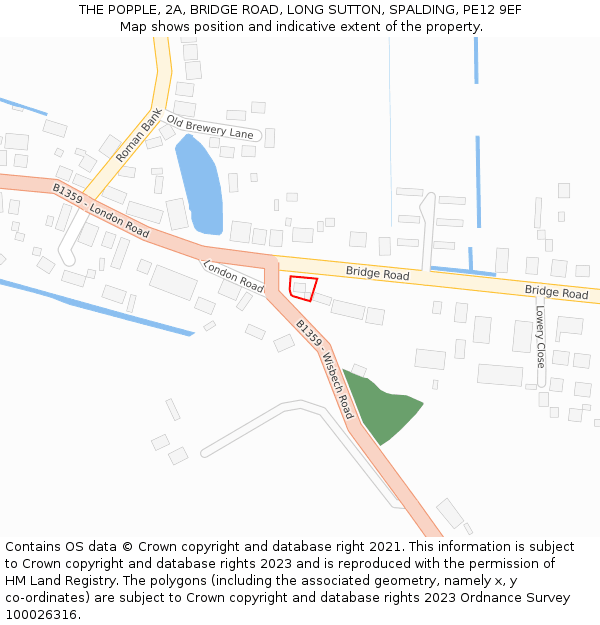 THE POPPLE, 2A, BRIDGE ROAD, LONG SUTTON, SPALDING, PE12 9EF: Location map and indicative extent of plot