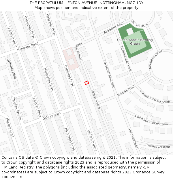 THE PROPATULUM, LENTON AVENUE, NOTTINGHAM, NG7 1DY: Location map and indicative extent of plot