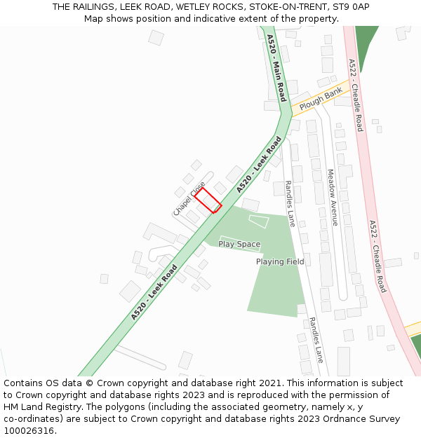 THE RAILINGS, LEEK ROAD, WETLEY ROCKS, STOKE-ON-TRENT, ST9 0AP: Location map and indicative extent of plot