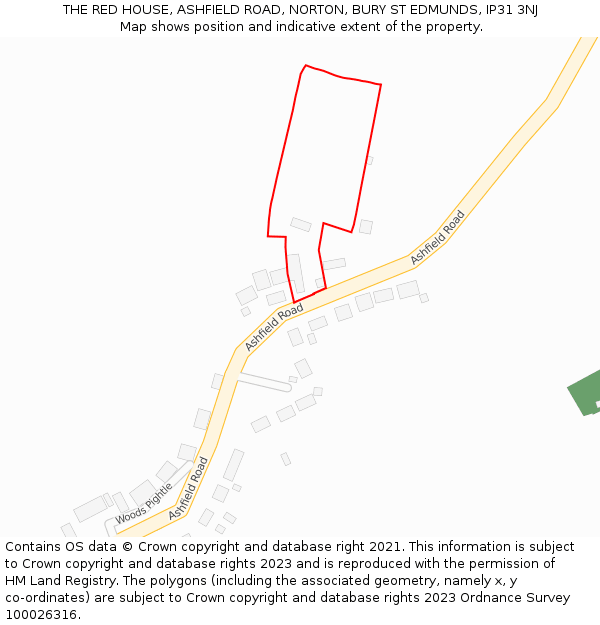 THE RED HOUSE, ASHFIELD ROAD, NORTON, BURY ST EDMUNDS, IP31 3NJ: Location map and indicative extent of plot