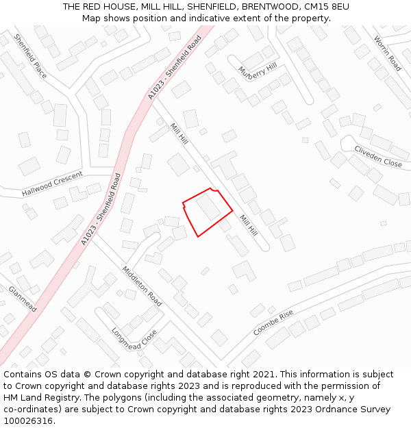 THE RED HOUSE, MILL HILL, SHENFIELD, BRENTWOOD, CM15 8EU: Location map and indicative extent of plot