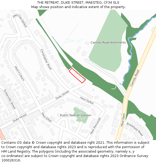THE RETREAT, DUKE STREET, MAESTEG, CF34 0LS: Location map and indicative extent of plot