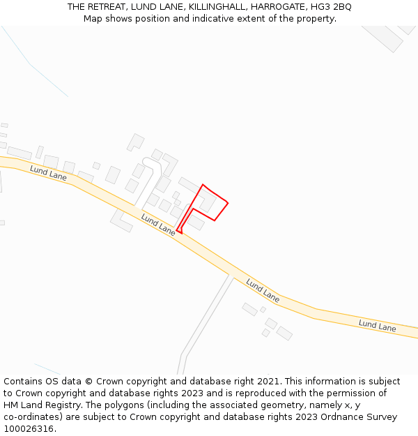 THE RETREAT, LUND LANE, KILLINGHALL, HARROGATE, HG3 2BQ: Location map and indicative extent of plot
