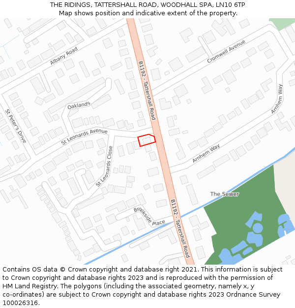 THE RIDINGS, TATTERSHALL ROAD, WOODHALL SPA, LN10 6TP: Location map and indicative extent of plot