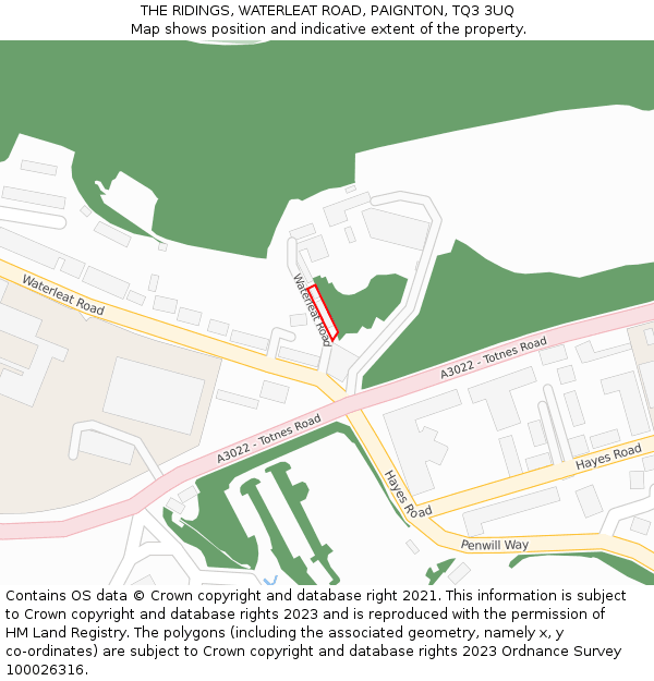 THE RIDINGS, WATERLEAT ROAD, PAIGNTON, TQ3 3UQ: Location map and indicative extent of plot