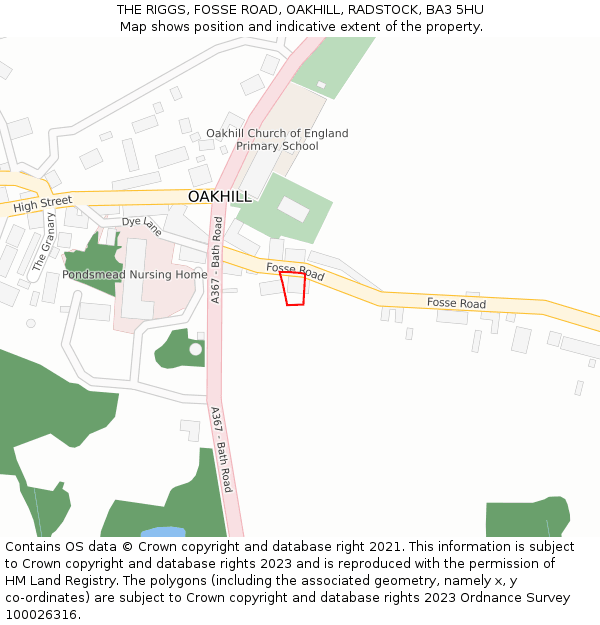 THE RIGGS, FOSSE ROAD, OAKHILL, RADSTOCK, BA3 5HU: Location map and indicative extent of plot