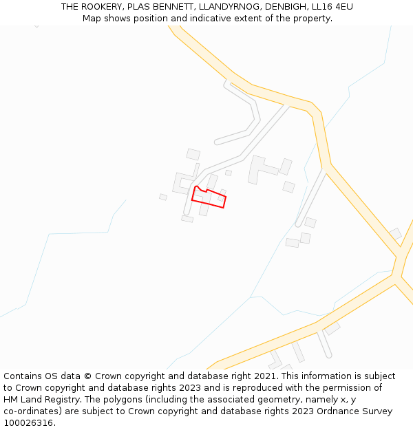 THE ROOKERY, PLAS BENNETT, LLANDYRNOG, DENBIGH, LL16 4EU: Location map and indicative extent of plot