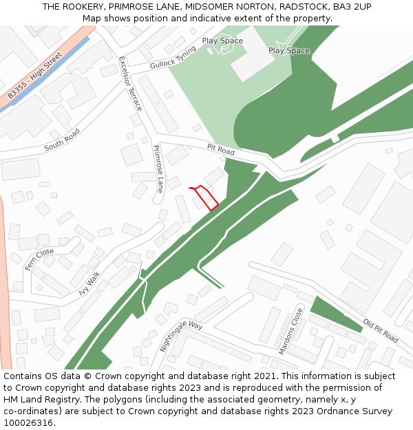 THE ROOKERY, PRIMROSE LANE, MIDSOMER NORTON, RADSTOCK, BA3 2UP: Location map and indicative extent of plot