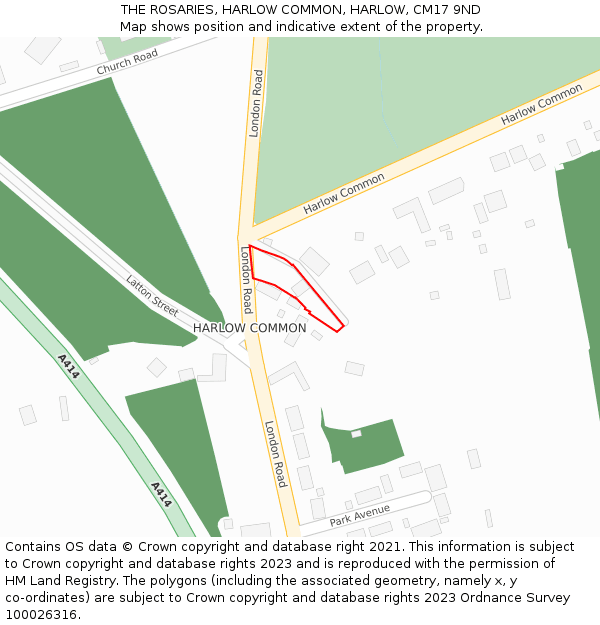 THE ROSARIES, HARLOW COMMON, HARLOW, CM17 9ND: Location map and indicative extent of plot