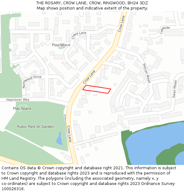 THE ROSARY, CROW LANE, CROW, RINGWOOD, BH24 3DZ: Location map and indicative extent of plot