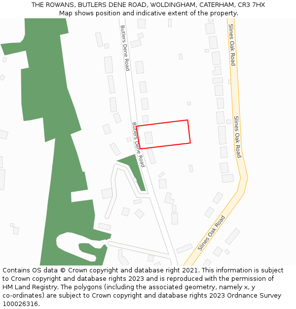 THE ROWANS, BUTLERS DENE ROAD, WOLDINGHAM, CATERHAM, CR3 7HX: Location map and indicative extent of plot